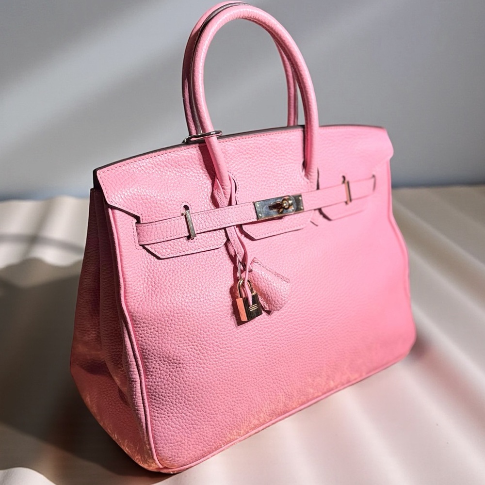 Pink Pebbled Leather Structured Top Handle Lock Satchel